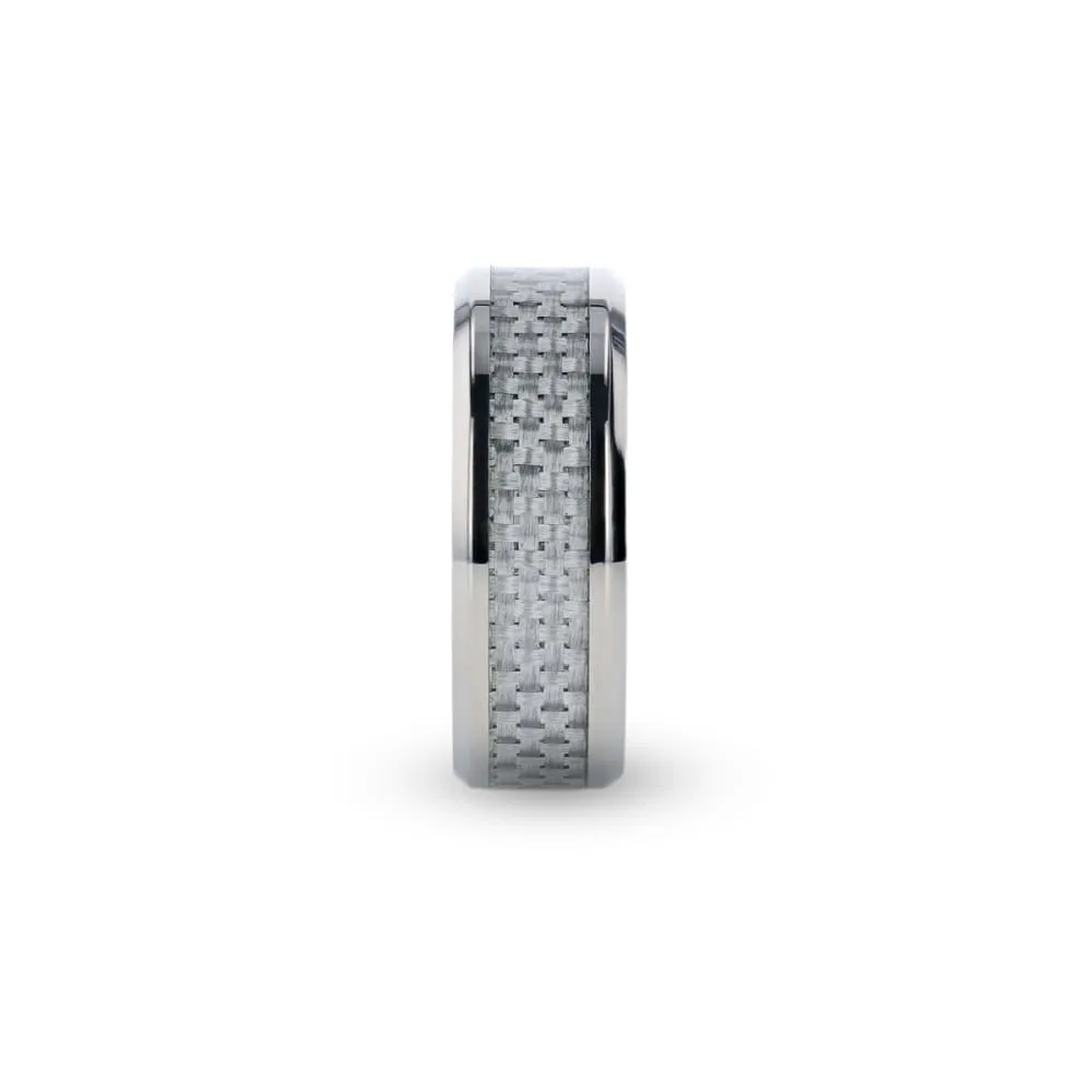 HOBART Men's Titanium Wedding Ring With White Carbon Fiber Inlay - 8mm