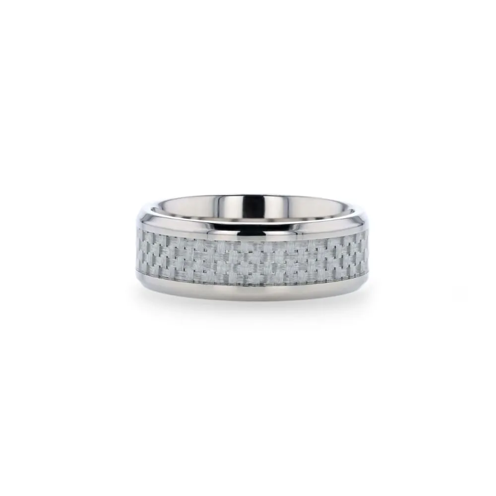 HOBART Men's Titanium Wedding Ring With White Carbon Fiber Inlay - 8mm