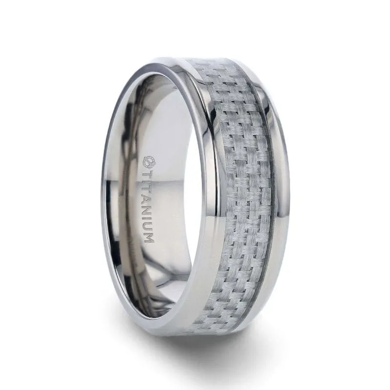 HOBART Men's Titanium Wedding Ring With White Carbon Fiber Inlay - 8mm