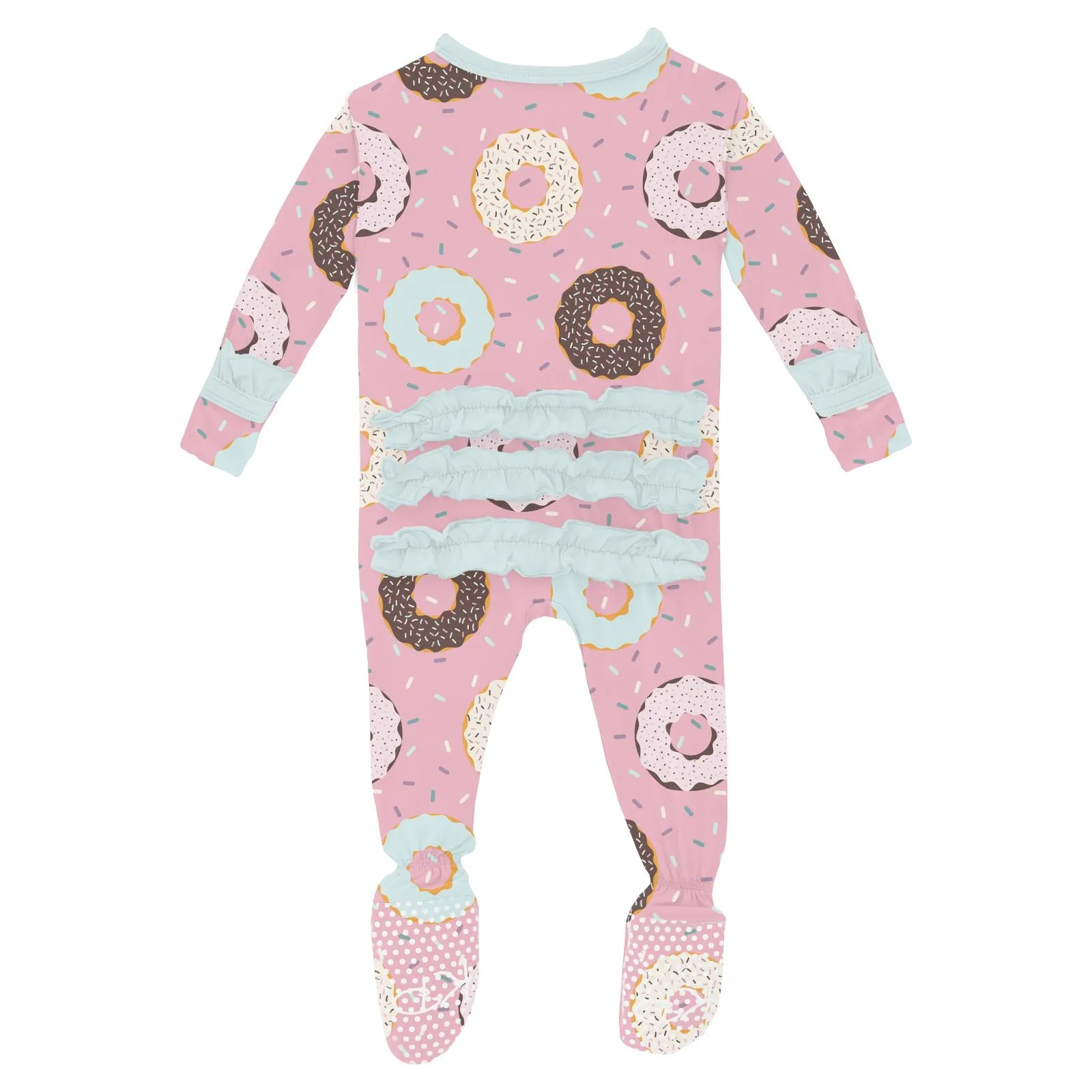 Kickee Pants Print Ruffle Classic Footie with 2 Way Zipper- Cake Pop Donuts and Sprinkles