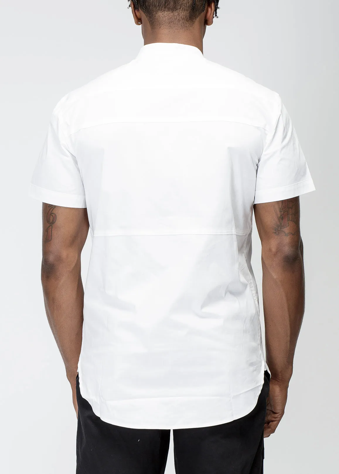 Konus Men's Band Collar Panel Shirt in White