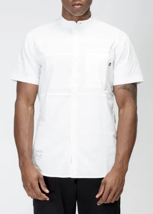 Konus Men's Band Collar Panel Shirt in White