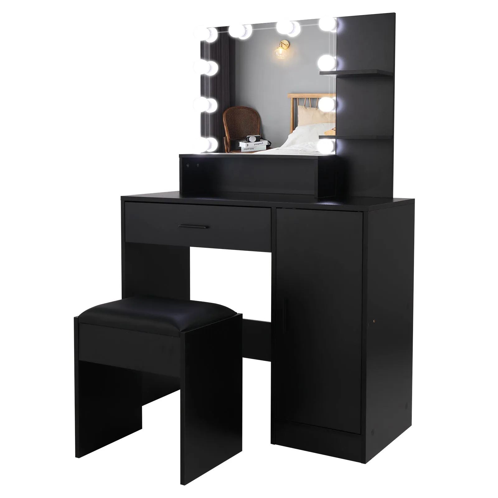 LED Makeup Table with Cushioned Stool