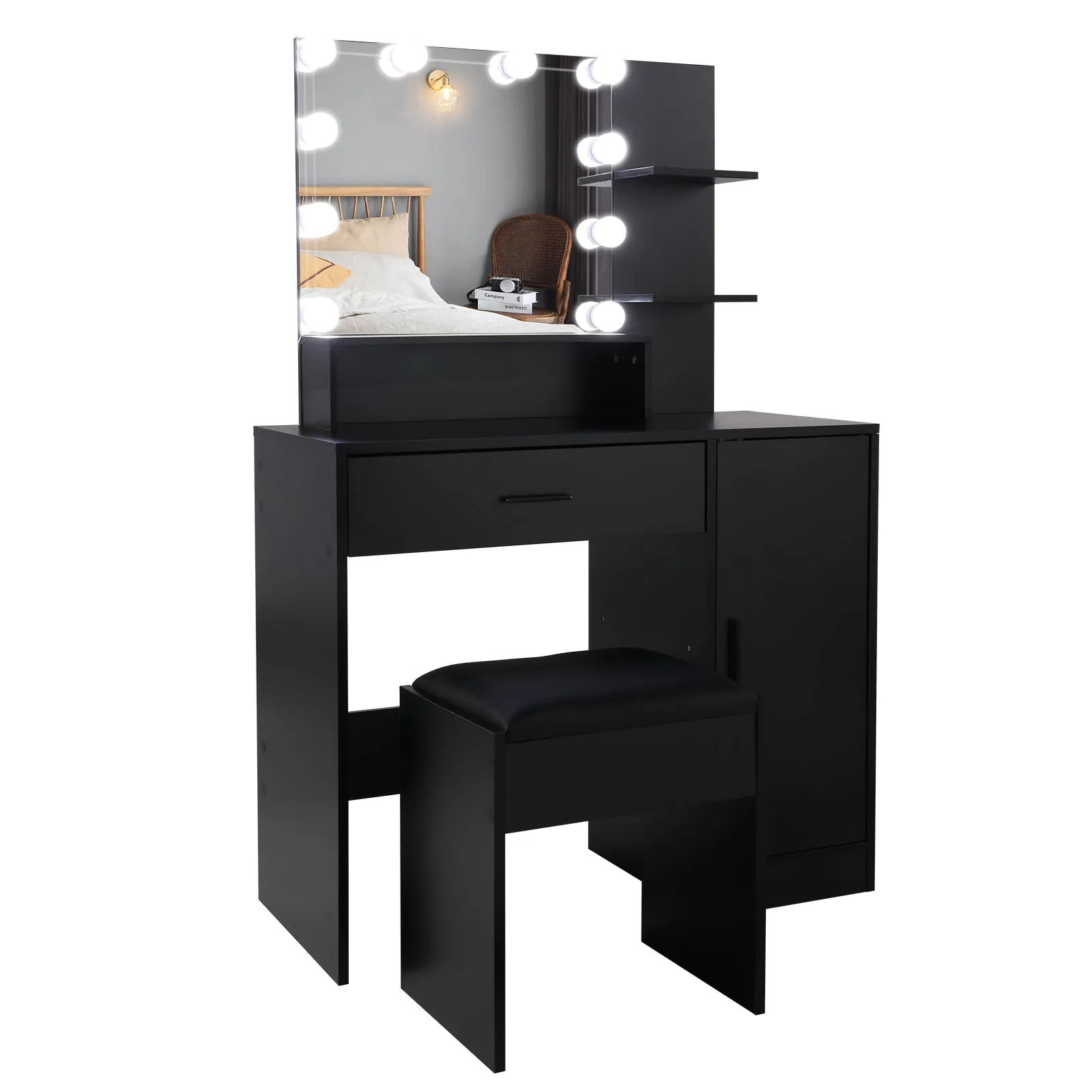 LED Makeup Table with Cushioned Stool