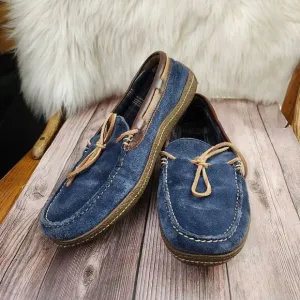 L.L.Bean Mens Blue Suede Flannel Lined Moccasin Slippers SZ 11
