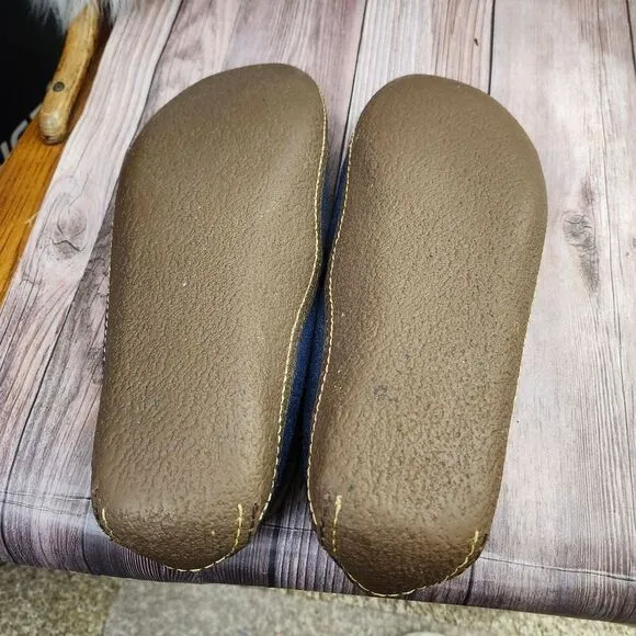 L.L.Bean Mens Blue Suede Flannel Lined Moccasin Slippers SZ 11