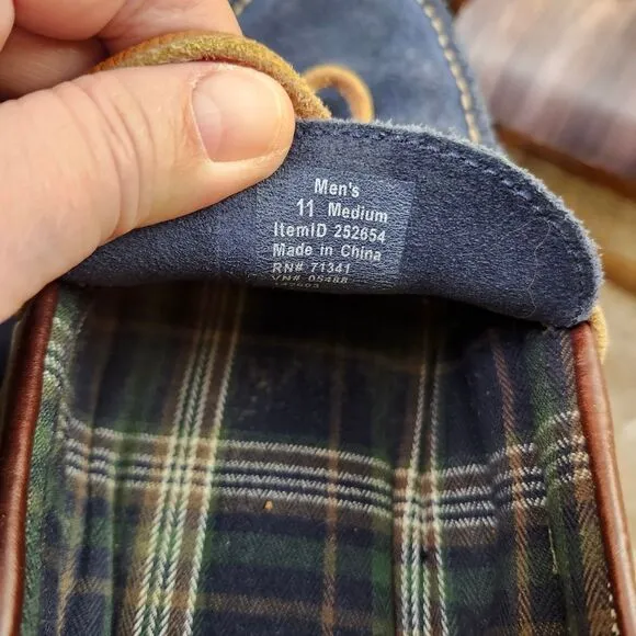 L.L.Bean Mens Blue Suede Flannel Lined Moccasin Slippers SZ 11