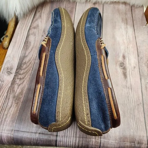 L.L.Bean Mens Blue Suede Flannel Lined Moccasin Slippers SZ 11