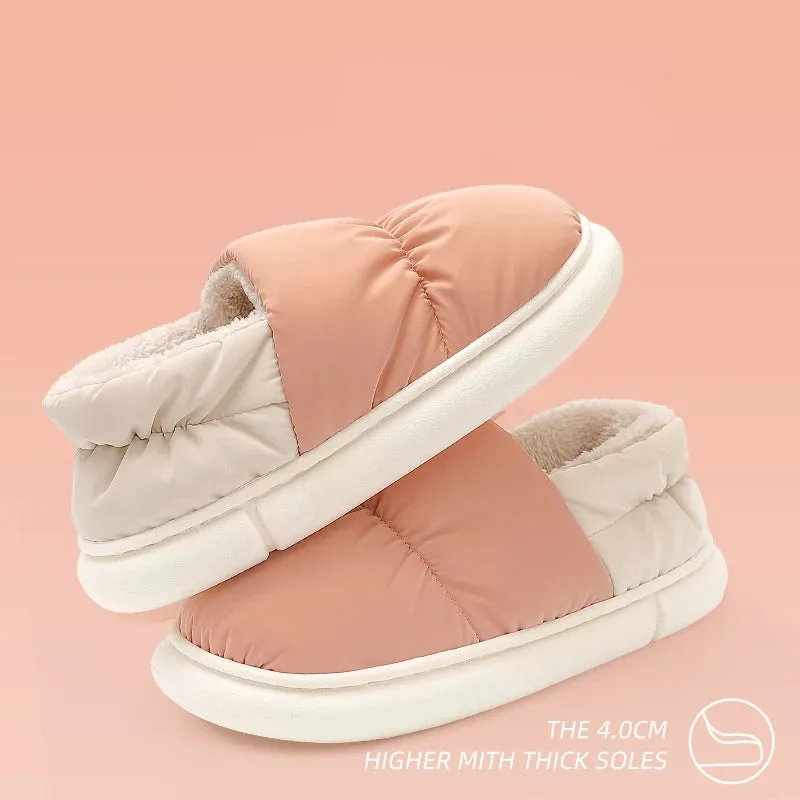 Men's cotton slippers for autumn and winter with a bag heel and warm, waterproof and oversized women's woolen cotton shoes