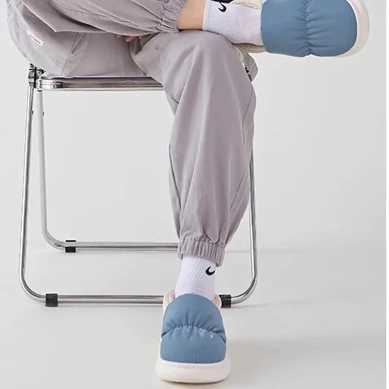 Men's cotton slippers for autumn and winter with a bag heel and warm, waterproof and oversized women's woolen cotton shoes