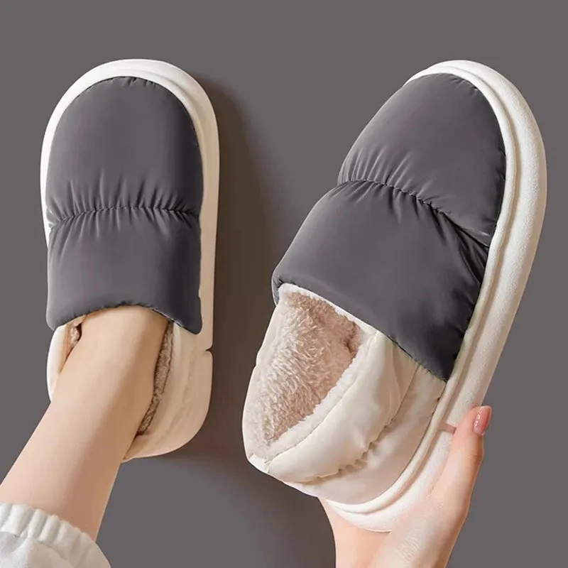 Men's cotton slippers for autumn and winter with a bag heel and warm, waterproof and oversized women's woolen cotton shoes