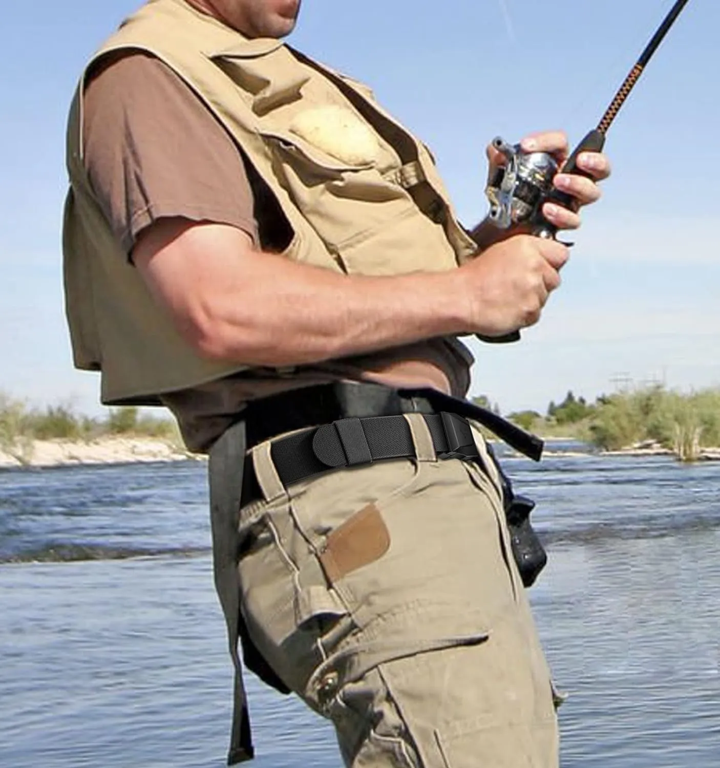 Men's Tactical Belt, Stretch Nylon Belt for Men 1.5"