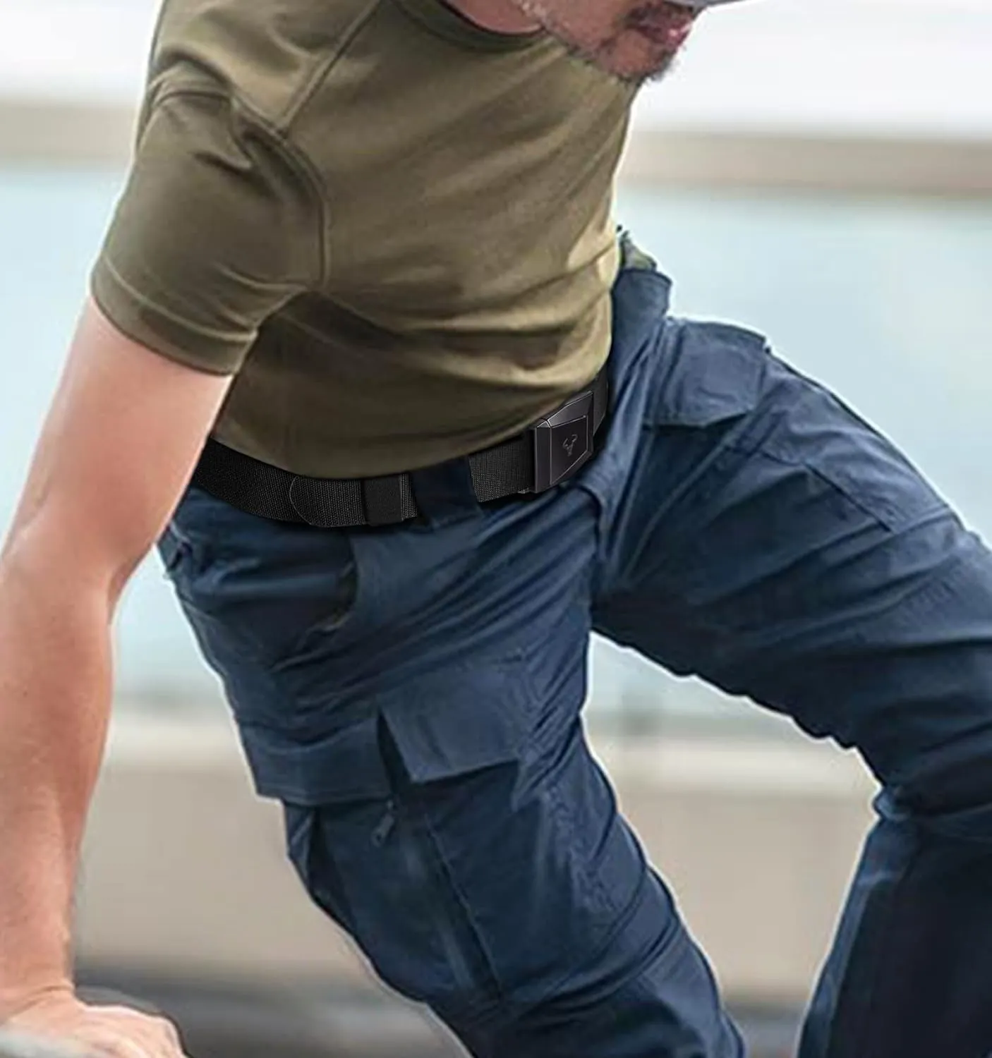 Men's Tactical Belt, Stretch Nylon Belt for Men 1.5"