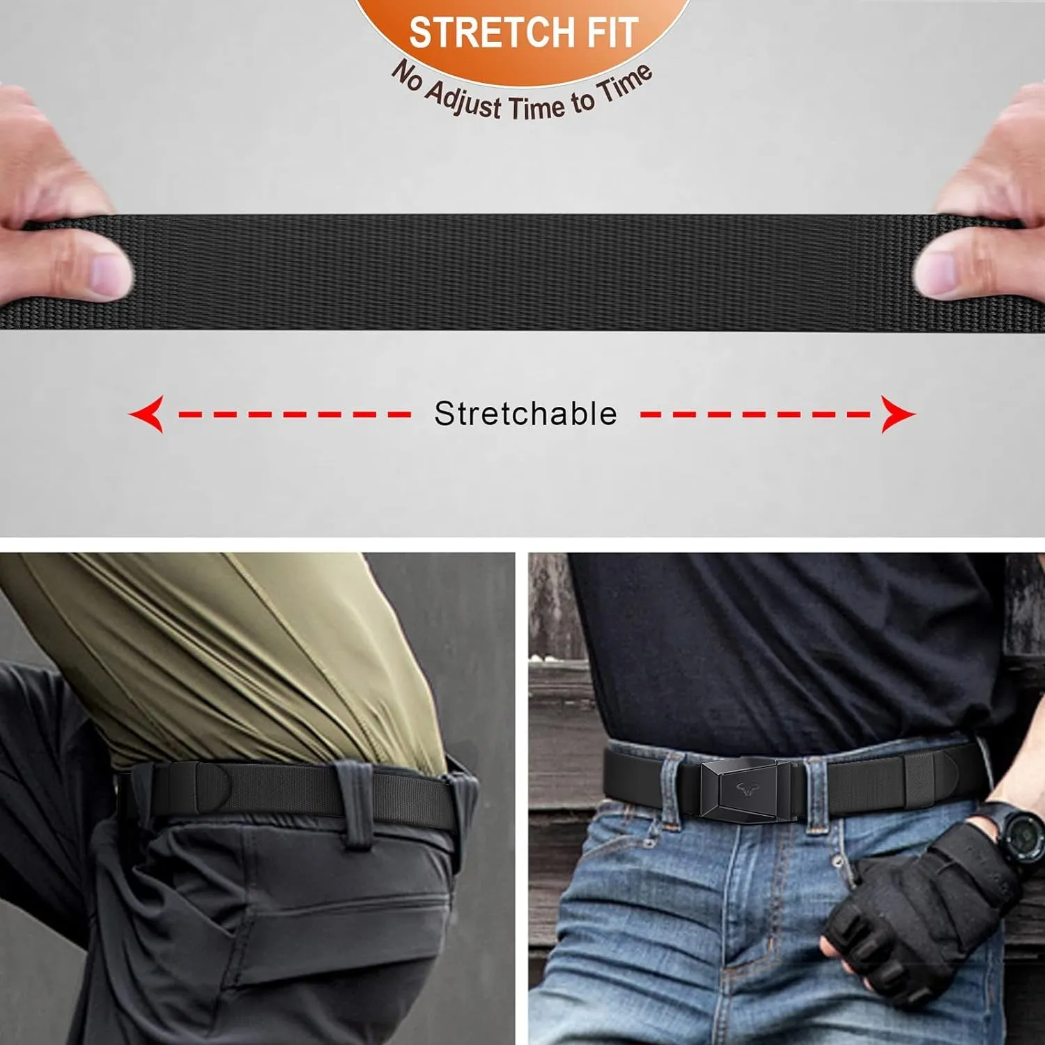 Men's Tactical Belt, Stretch Nylon Belt for Men 1.5"