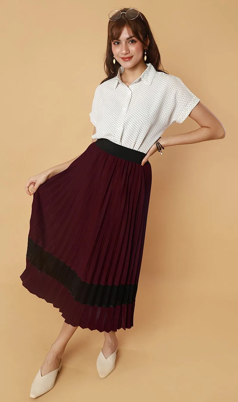MERLOT Pleated Midi Skirt (Wine)