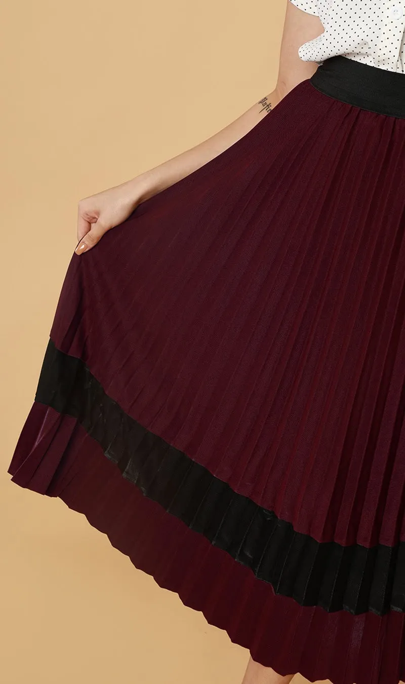 MERLOT Pleated Midi Skirt (Wine)