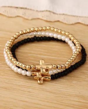 Metallic Cross Stretchy Bracelets Set