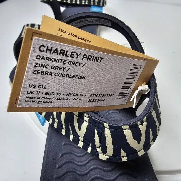 Native Charley Print Sandal Hook-And-Loop Adjustable Straps Zebra Black White 12
