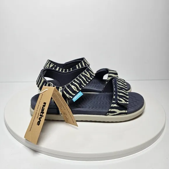 Native Charley Print Sandal Hook-And-Loop Adjustable Straps Zebra Black White 12