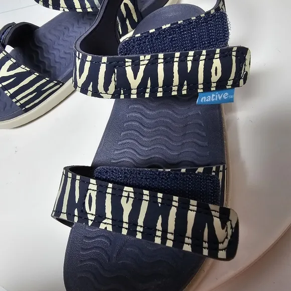 Native Charley Print Sandal Hook-And-Loop Adjustable Straps Zebra Black White 12