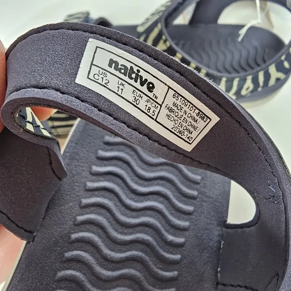 Native Charley Print Sandal Hook-And-Loop Adjustable Straps Zebra Black White 12