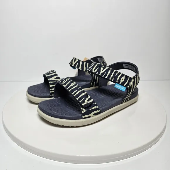 Native Charley Print Sandal Hook-And-Loop Adjustable Straps Zebra Black White 12