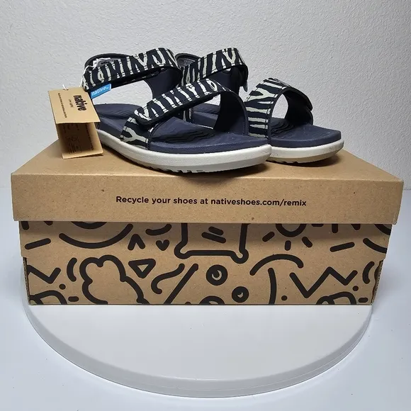 Native Charley Print Sandal Hook-And-Loop Adjustable Straps Zebra Black White 12