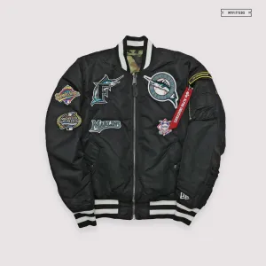NEW ERA X ALPHA INDUSTRIES FLORIDA MARLINS REVERSIBLE BOMBER JACKET