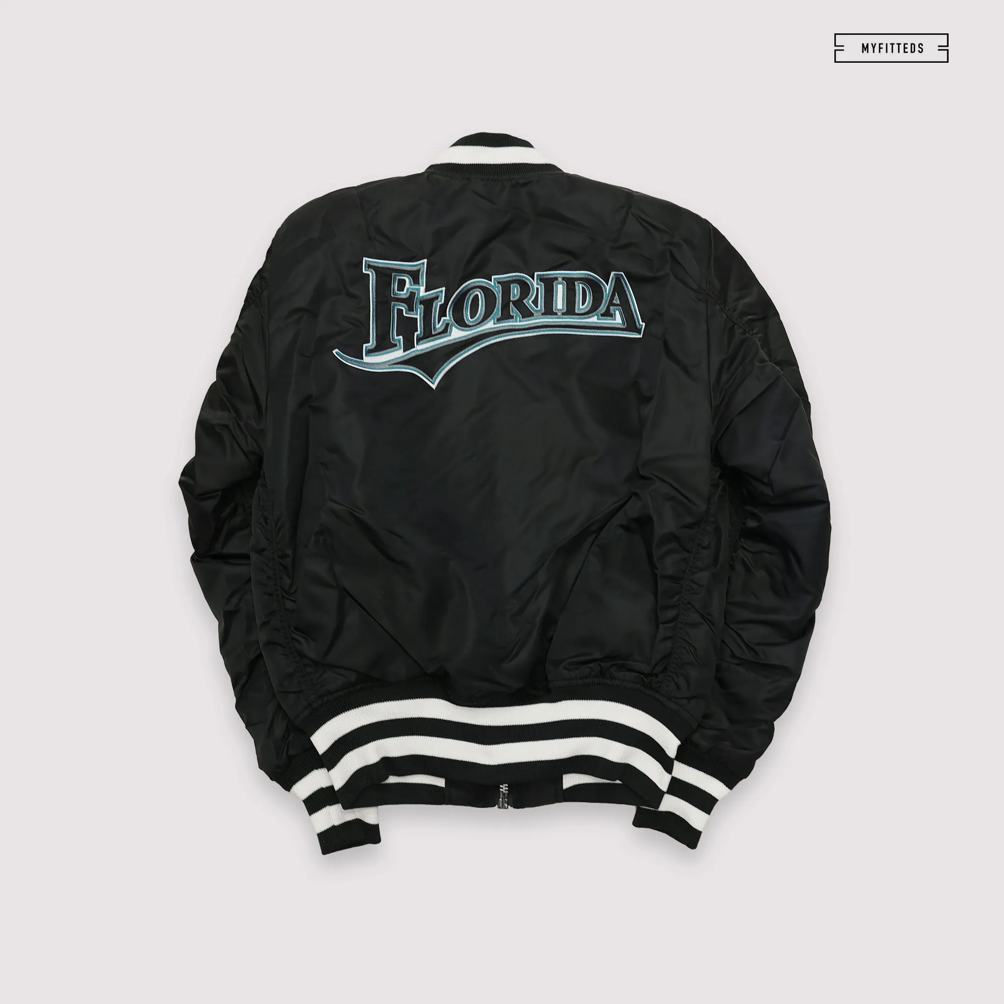 NEW ERA X ALPHA INDUSTRIES FLORIDA MARLINS REVERSIBLE BOMBER JACKET
