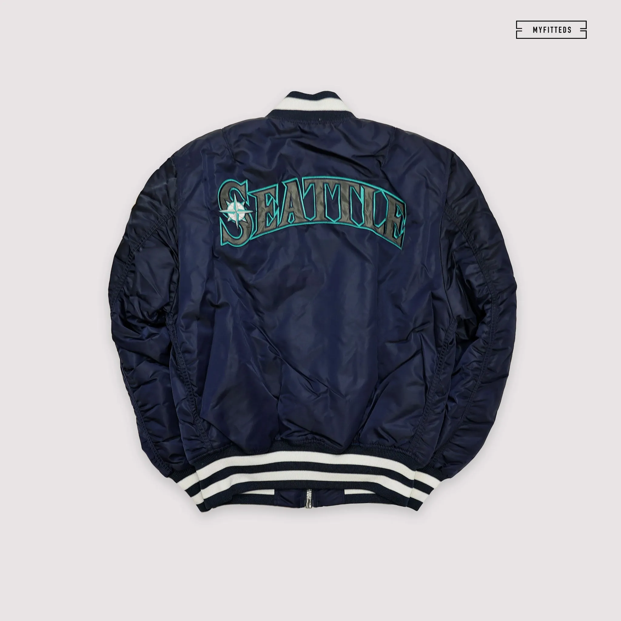 NEW ERA X ALPHA INDUSTRIES SEATTLE MARINERS REVERSIBLE BOMBER JACKET