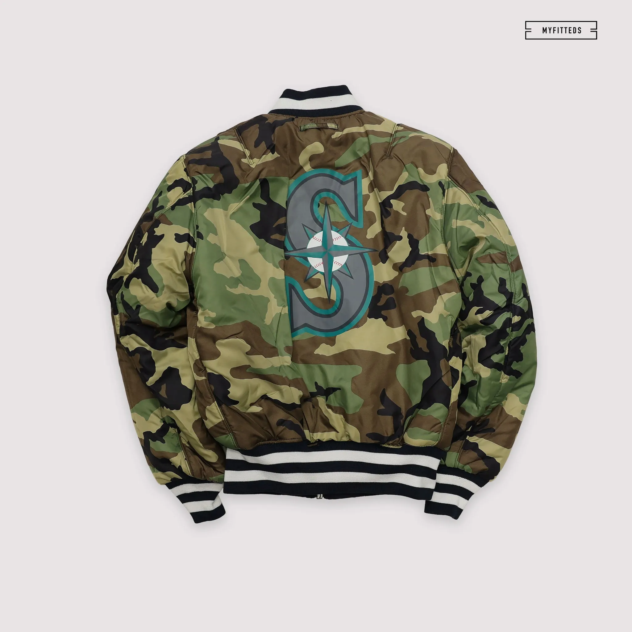 NEW ERA X ALPHA INDUSTRIES SEATTLE MARINERS REVERSIBLE BOMBER JACKET