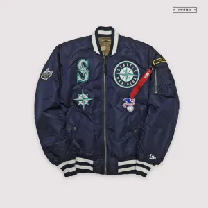 NEW ERA X ALPHA INDUSTRIES SEATTLE MARINERS REVERSIBLE BOMBER JACKET