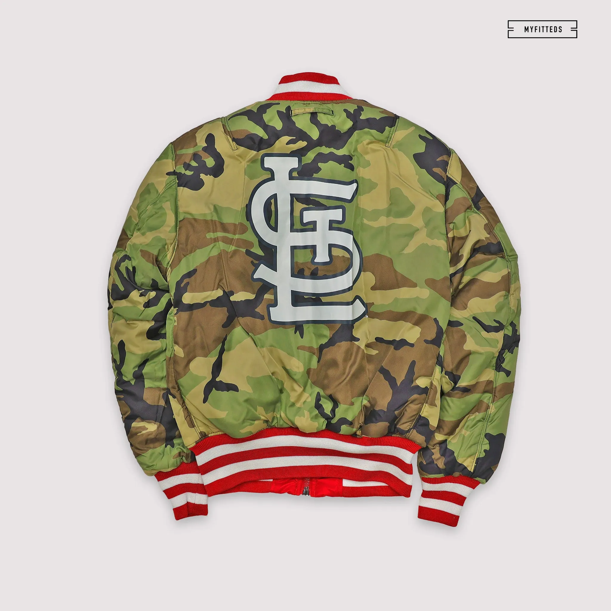 NEW ERA X ALPHA INDUSTRIES ST. LOUIS CARDINALS REVERSIBLE BOMBER JACKET