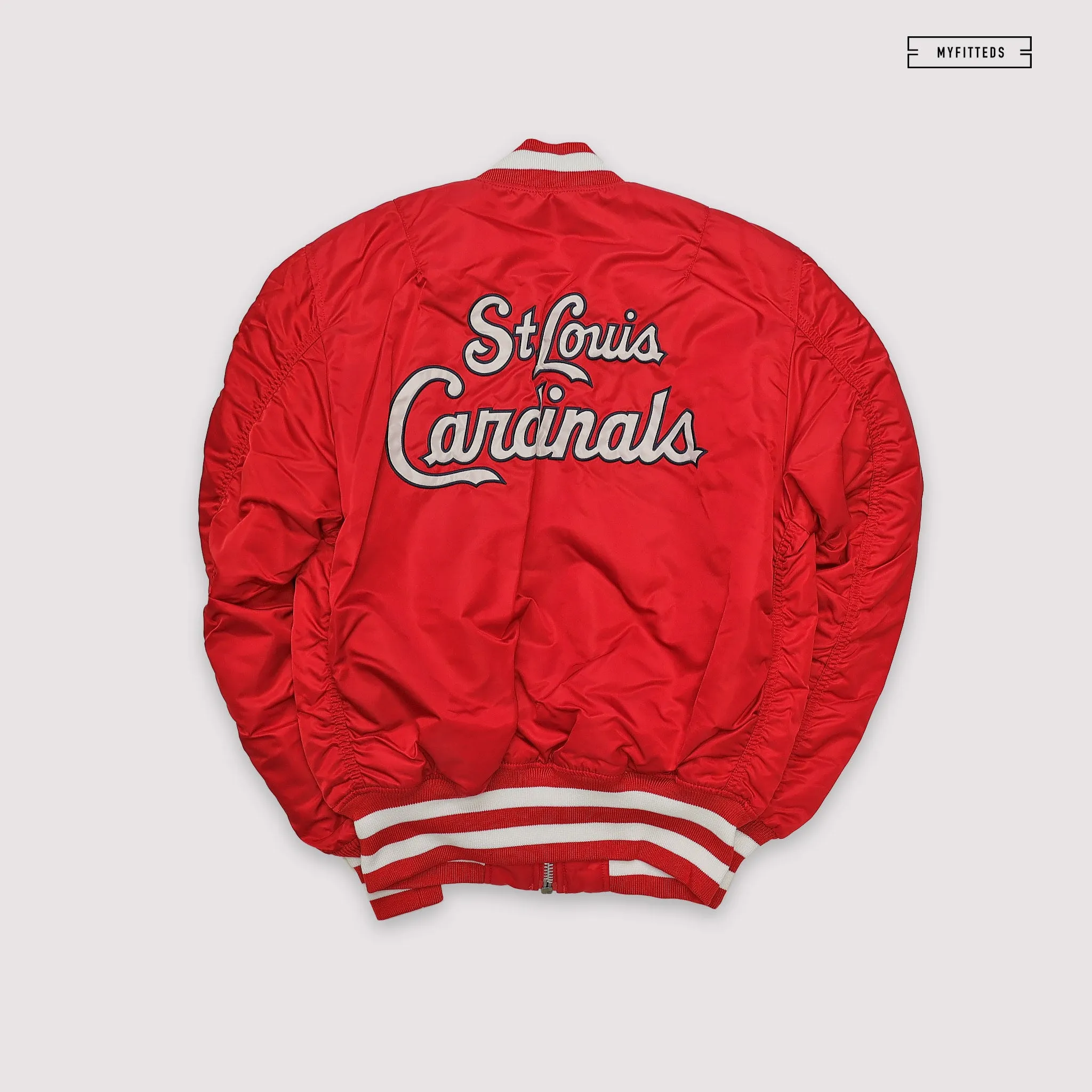NEW ERA X ALPHA INDUSTRIES ST. LOUIS CARDINALS REVERSIBLE BOMBER JACKET