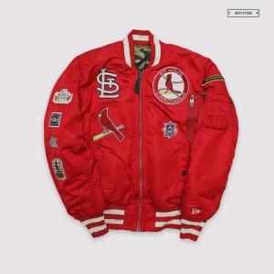 NEW ERA X ALPHA INDUSTRIES ST. LOUIS CARDINALS REVERSIBLE BOMBER JACKET