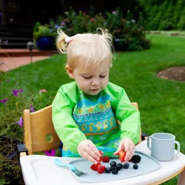 New! Snap & Go™ Easy-wear Long Sleeve Bib-Aqua Swan (Min. of 2, multiples of 2)