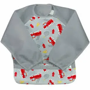 New! Snap & Go™ Easy-wear Long Sleeve Bib- Gray Firetruck (Min. of 2, multiples of 2)