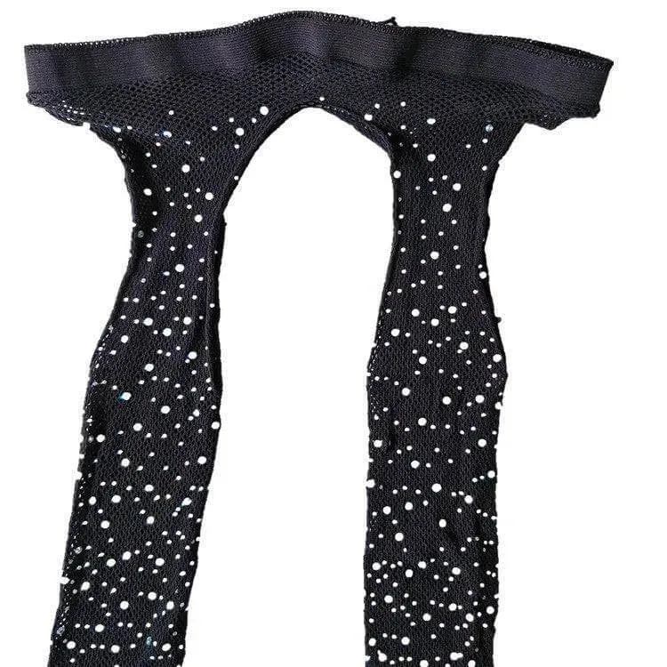 Open Crotch Fishnet Stockings with Rhinestones