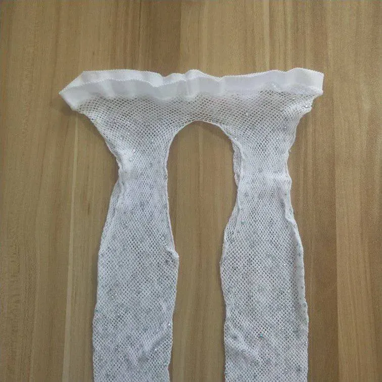 Open Crotch Fishnet Stockings with Rhinestones