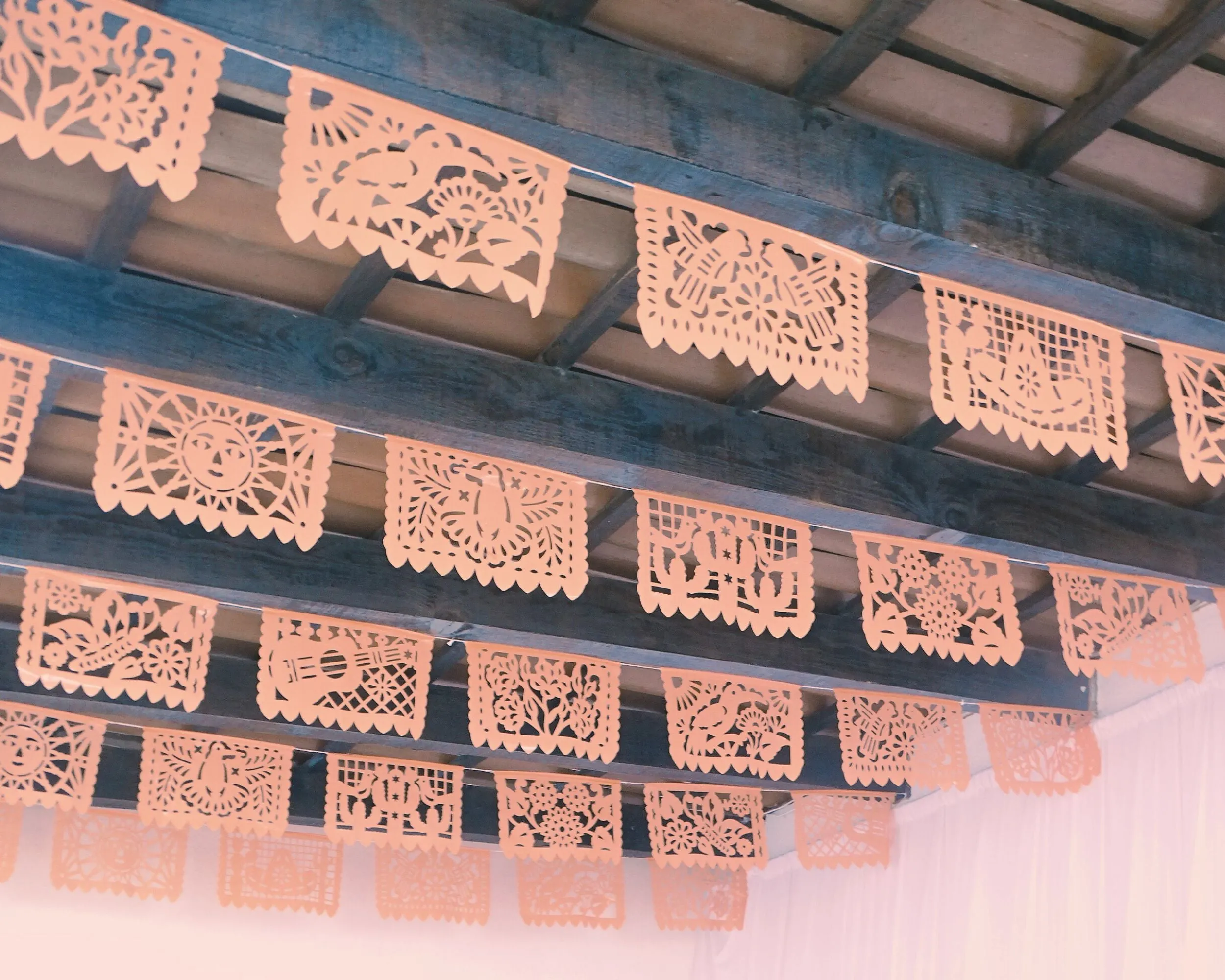 Peach Plastic Papel picado banners 3 pk|Plastic