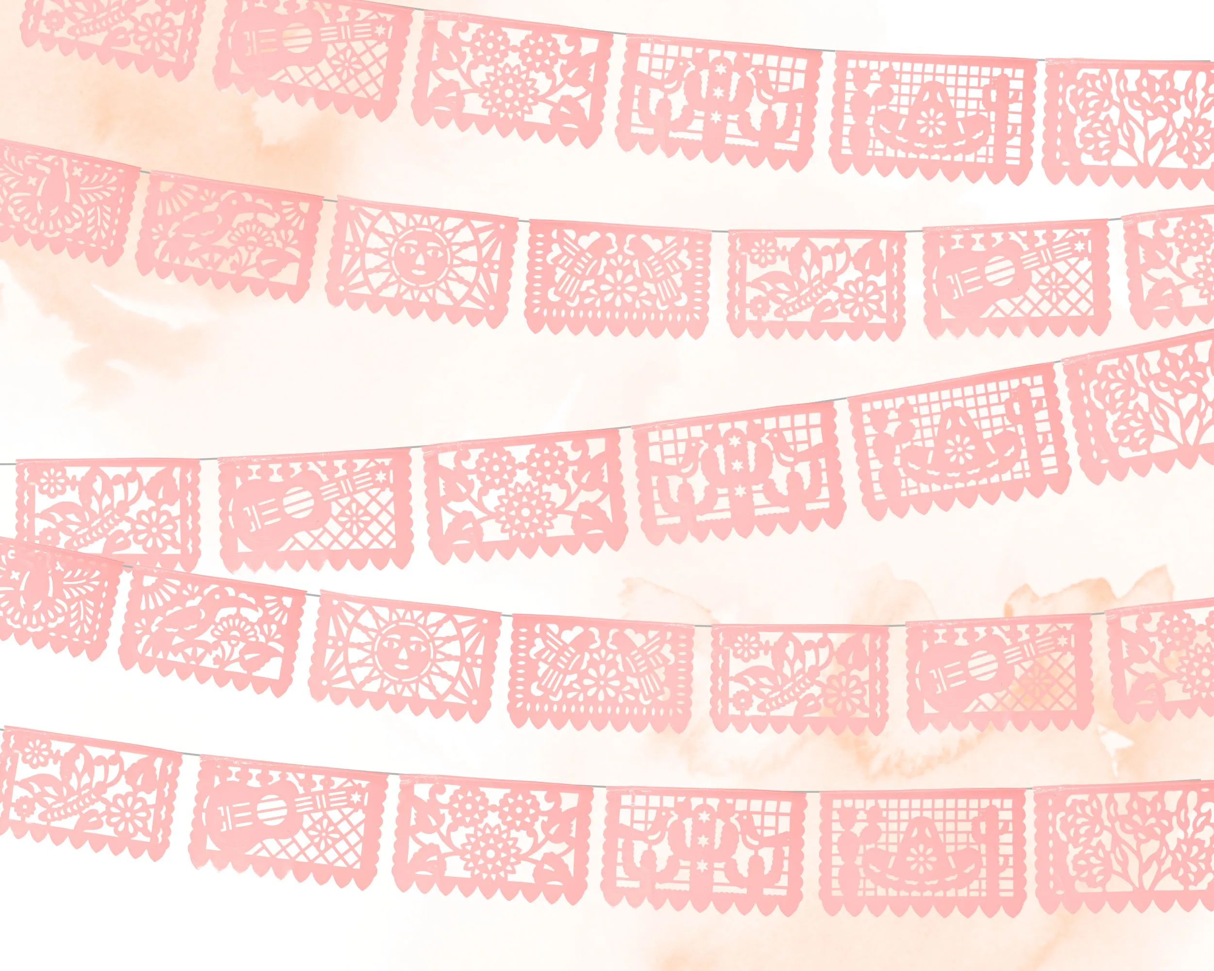 Peach Plastic Papel picado banners 3 pk|Plastic