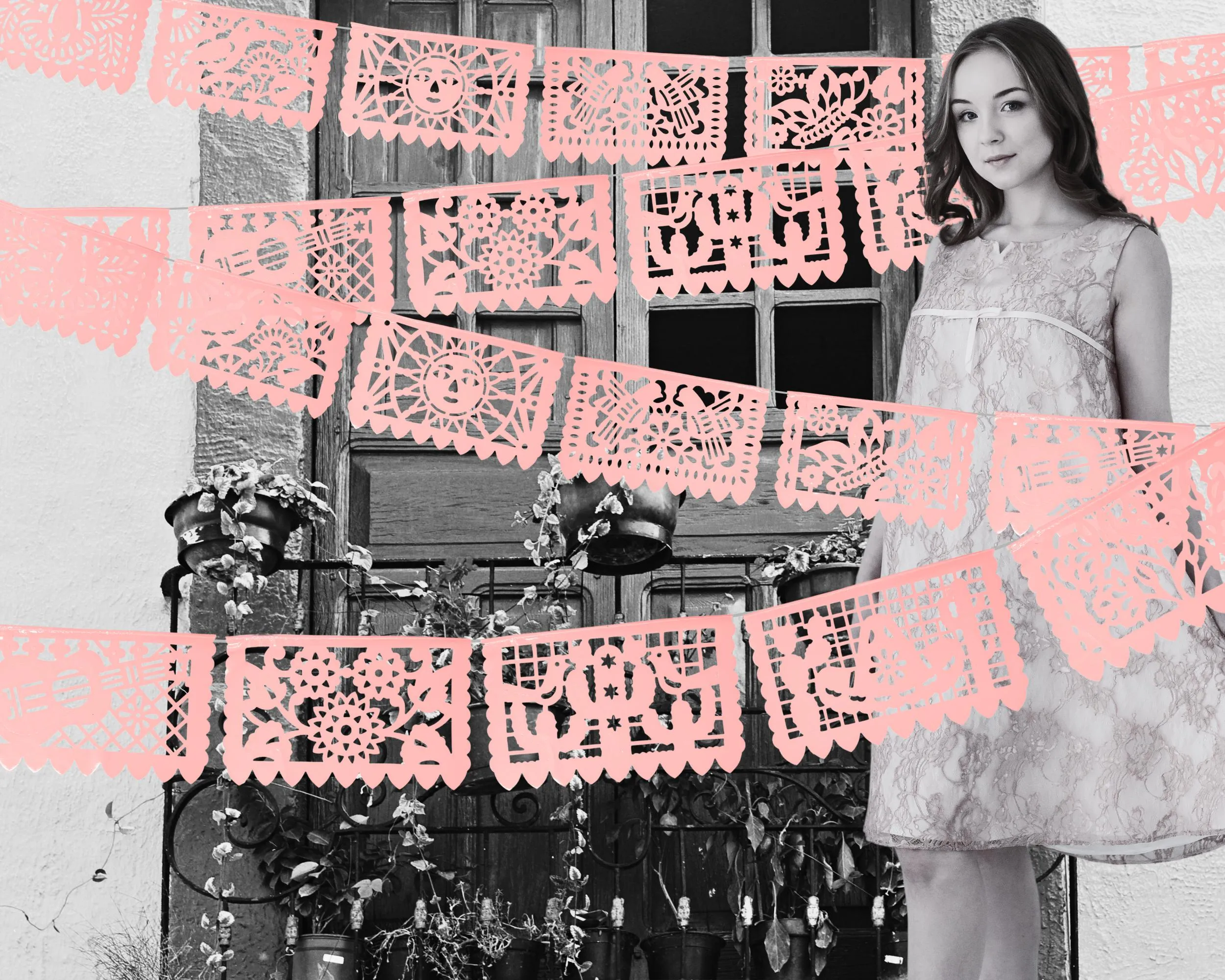 Peach Plastic Papel picado banners 3 pk|Plastic