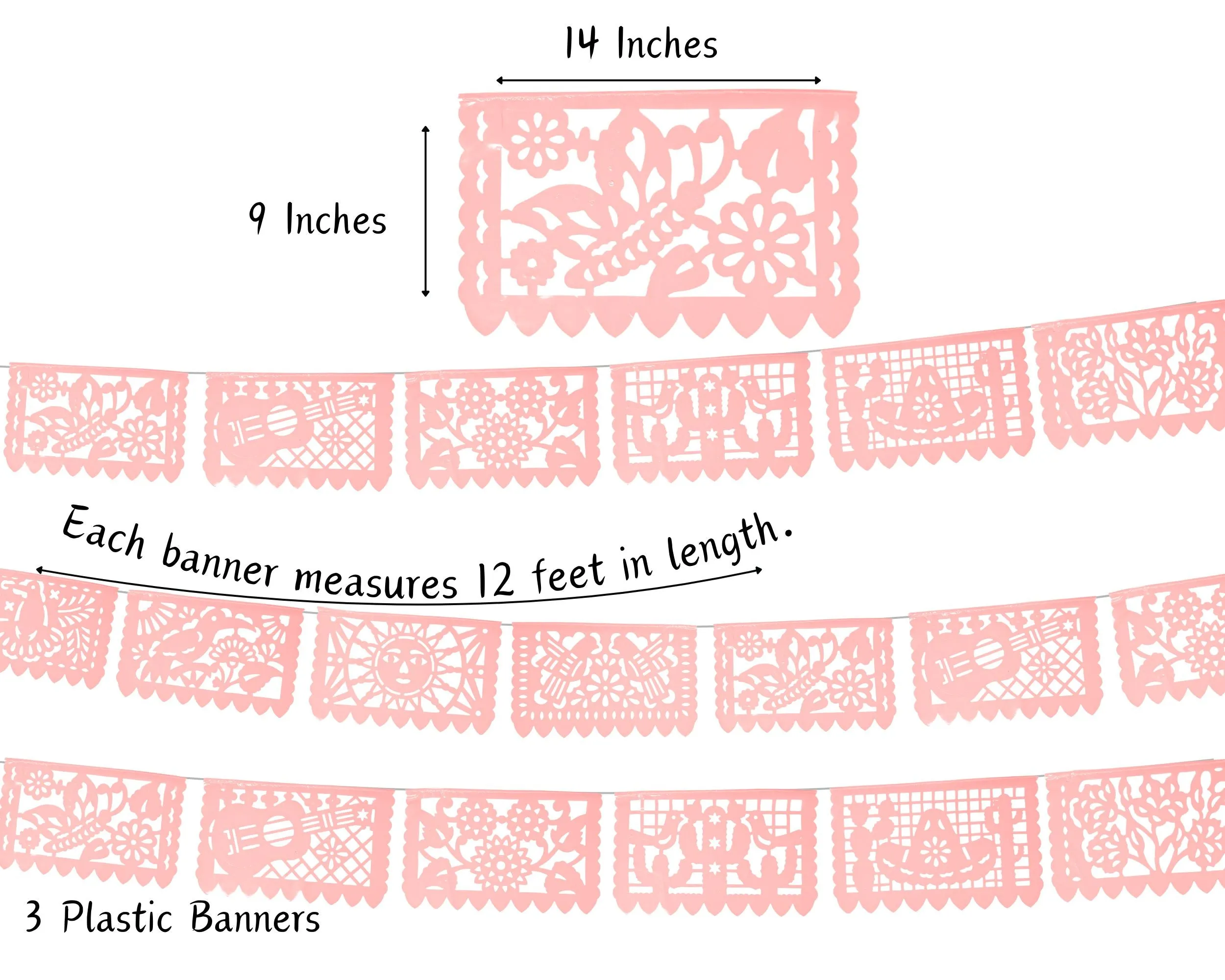 Peach Plastic Papel picado banners 3 pk|Plastic
