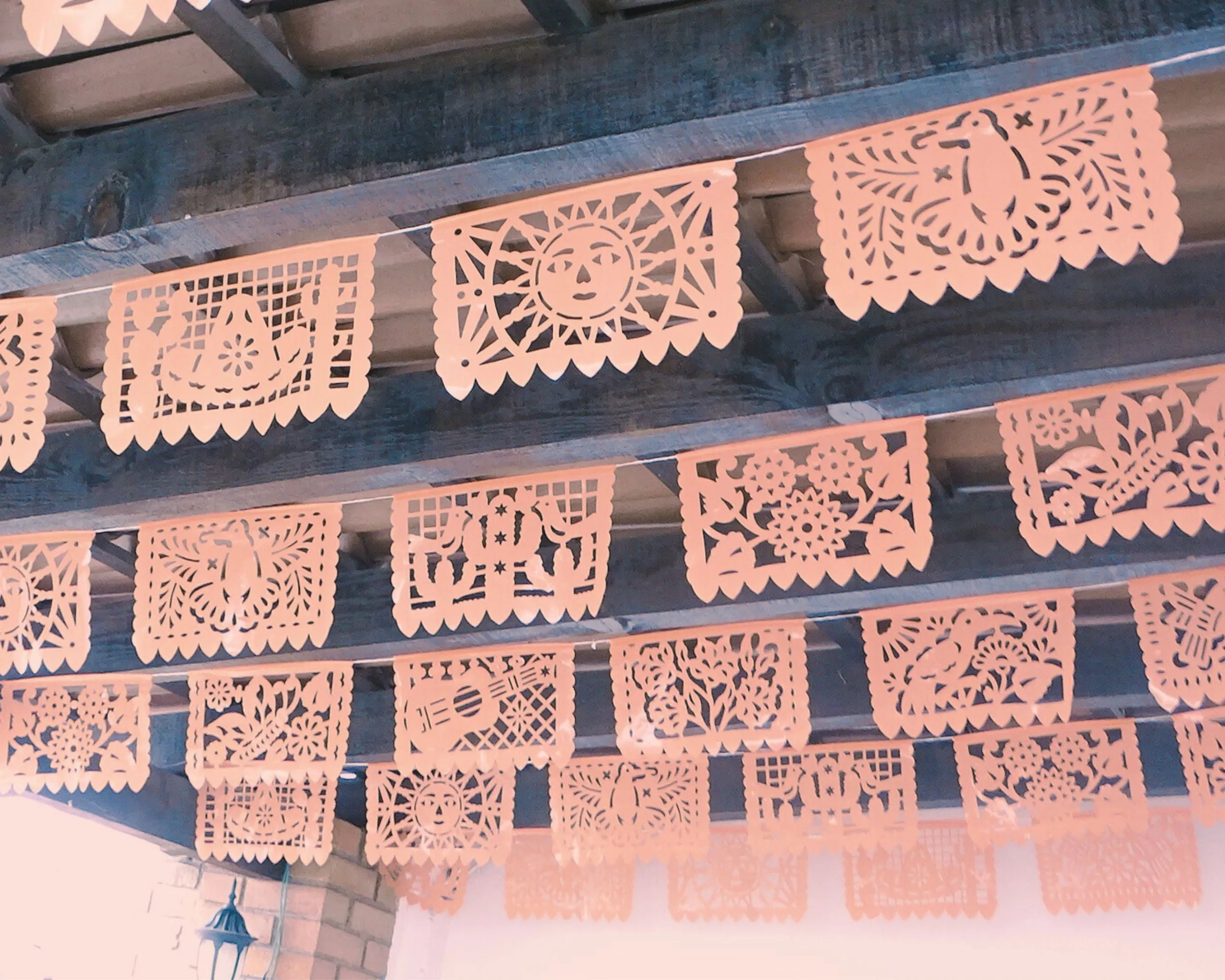 Peach Plastic Papel picado banners 3 pk|Plastic