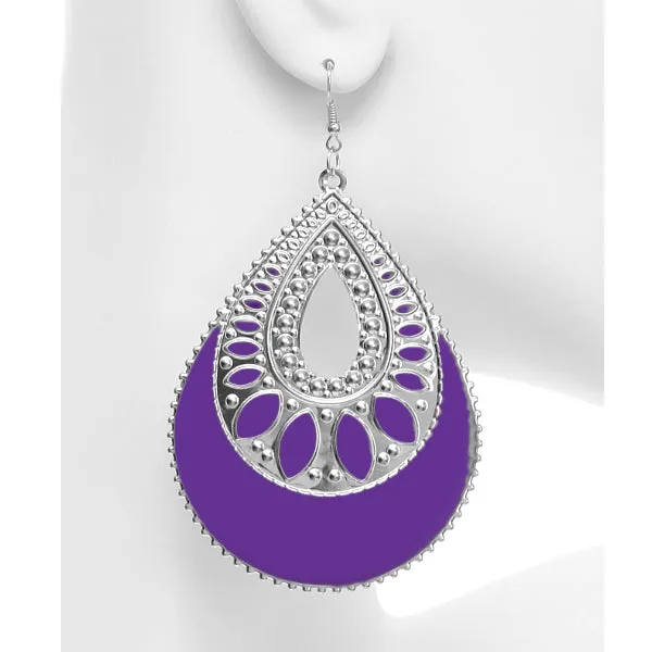 Purple Open Teardrop Earrings