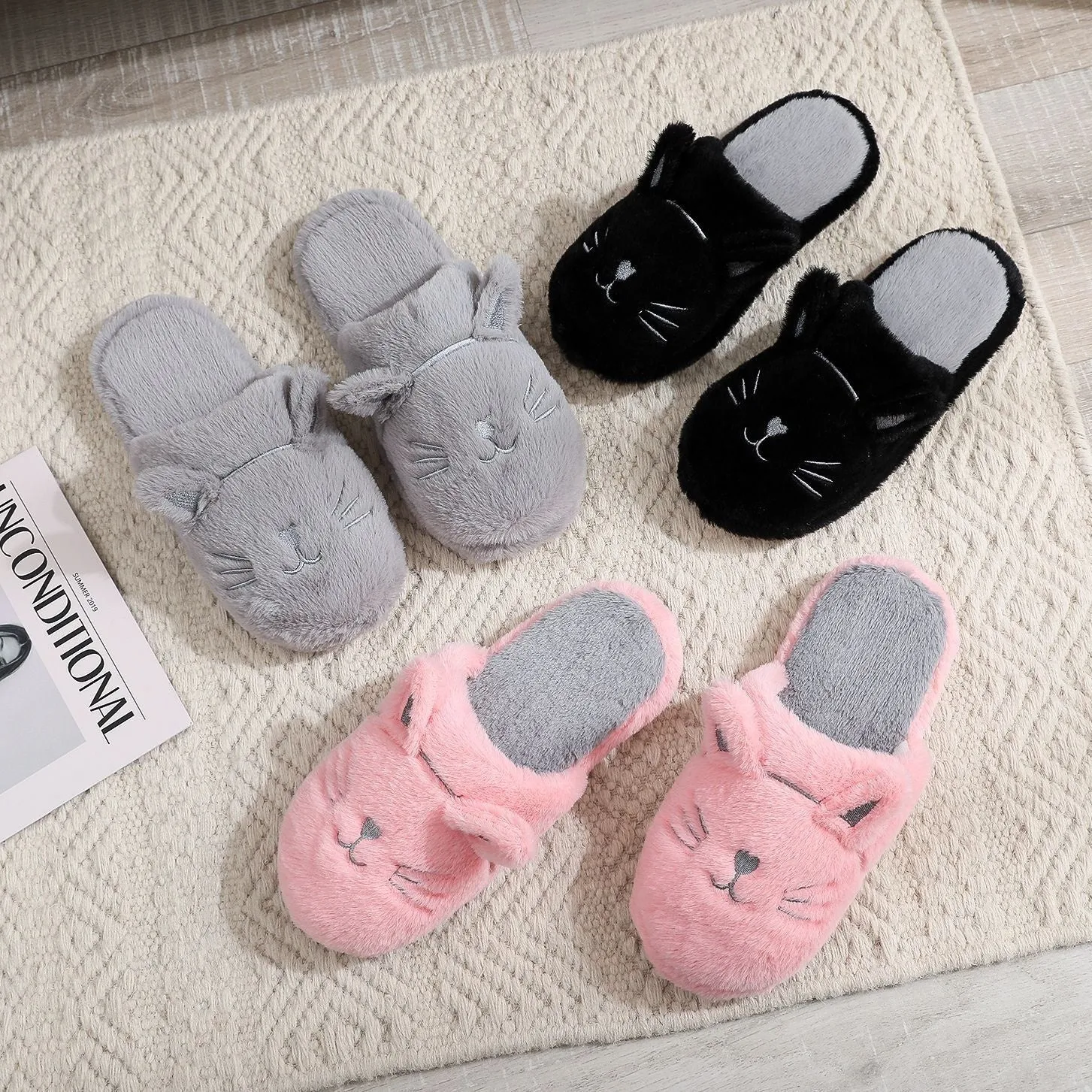 Purr-fectly Cozy: Cat-Themed Soft Bottom Slippers!