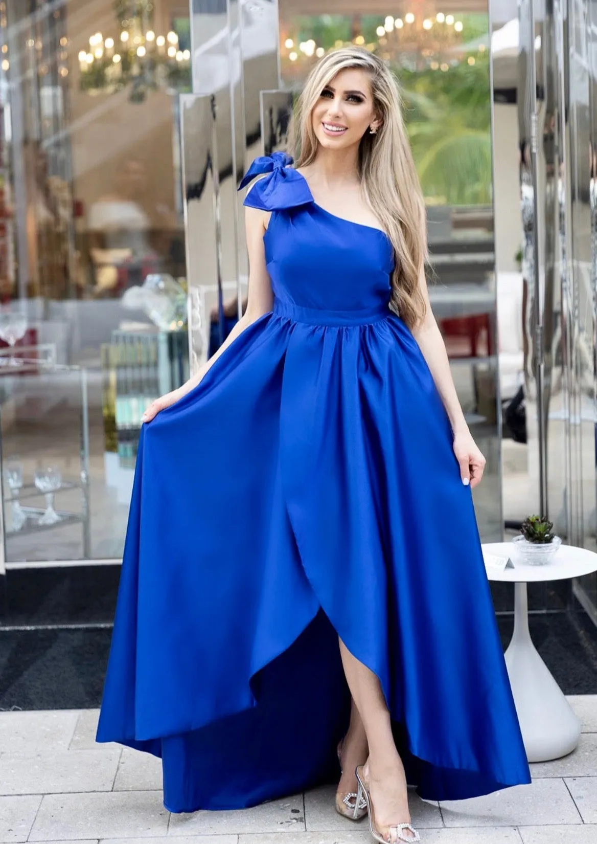 "PRINCESS DIANA" ROYAL BLUE SATIN ELEGANT GOWN