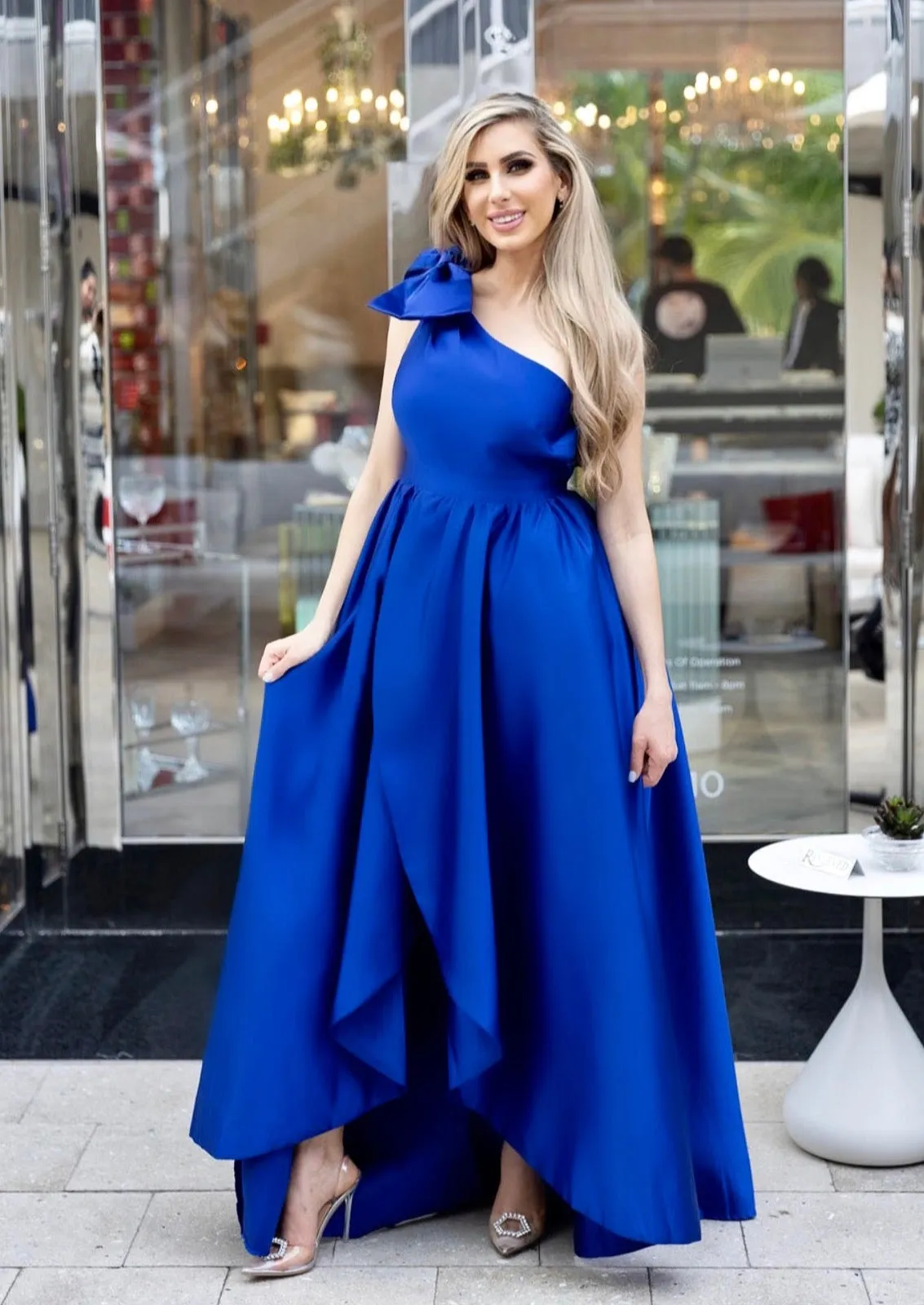 "PRINCESS DIANA" ROYAL BLUE SATIN ELEGANT GOWN