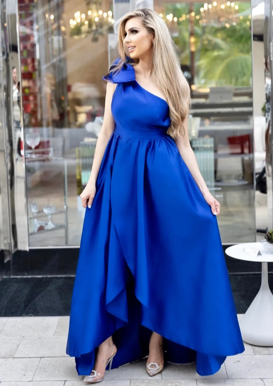 "PRINCESS DIANA" ROYAL BLUE SATIN ELEGANT GOWN