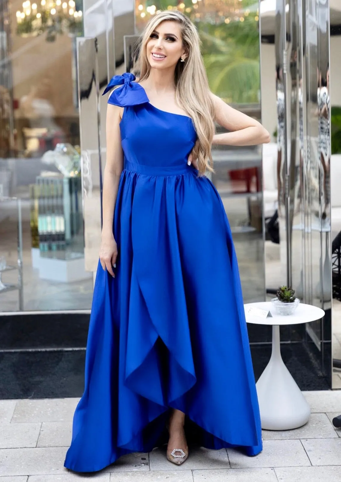"PRINCESS DIANA" ROYAL BLUE SATIN ELEGANT GOWN